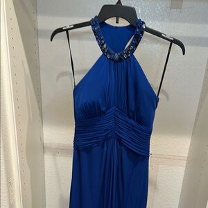 Laundry By Shelli Segal Blue Ruched Cut Out Gown